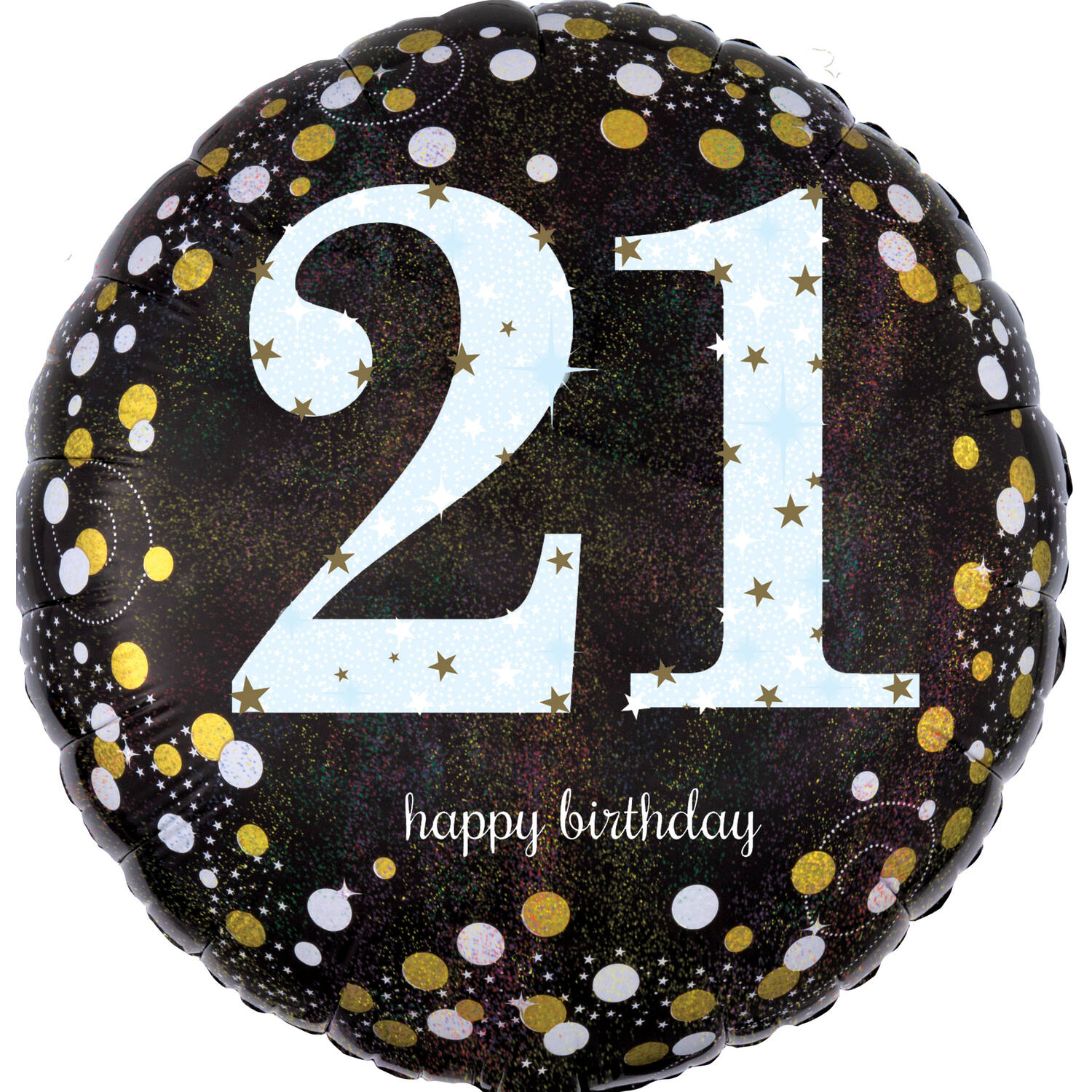 Foil balloon - Holographic Sparkling - "21 Happy Birthday" - 45 cm
